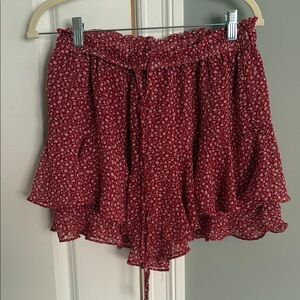 Red Floral Ruffle Mini Skort